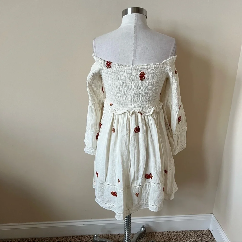 Free People White Counting Daisies Off-the-shoulder Mini Dress 17400